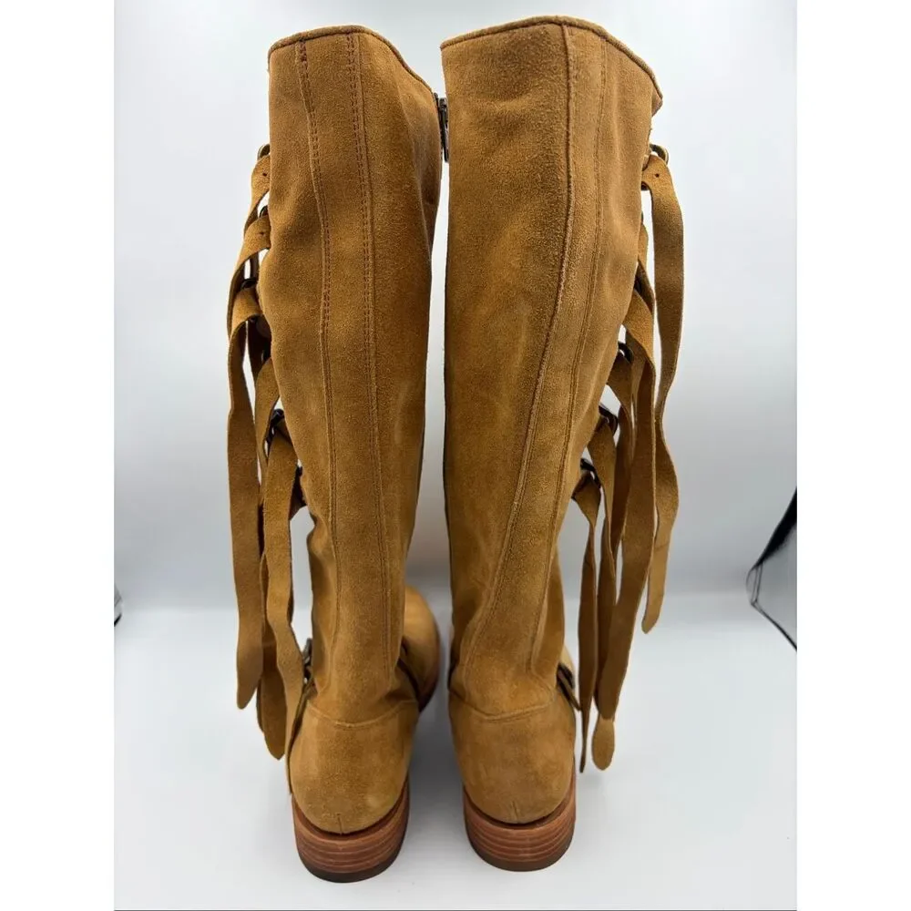 Frye Veronica Strap Tall 70592 Brandy Brown Suede Zipper Casual Boots Size 8.5